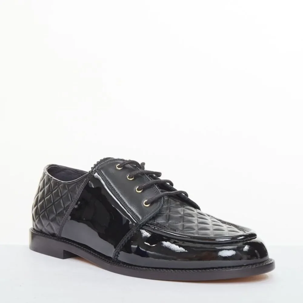 CHANEL 2017 Paris Havana black matelasse quilted panel derby oxfords EU38.5C